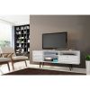 Manhattan Comfort Liberty 70.86" Mid-Century Modern TV Stand with 4 Shelving Spaces and 1 Drawer in White with Solid Wood Legs