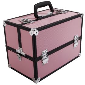 SM-2083 Aluminum Alloy Makeup Train Case Jewelry Box Organizer Pink--YS