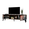 Manhattan Comfort Doyers 70.87 Mid-Century Modern TV Stand in Multi Color Red and Blue