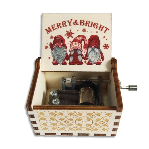 Wooden Hand-cranked Music Box Merry Christmas Music Ornaments