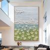 Hand Painted Oil Painting Abstract Art Small White Flower Ocean Landscape Painting Nursery Decor Kids Wall Art Textured Art Palette Knife painting