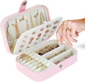 Jewelry Organizer Jewelry Box for Women Double Layer Travel for Necklace Earring Rings PU Leather Jewelry Holder Case (Color: pink)