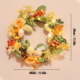 Glowing Easter Wreath Decor DIY Rattan Wreath Colorful Rabbit Bunny Eggs Happy Easter Party Decoration For Home Party Supplies (Color: Light-eggs-A)