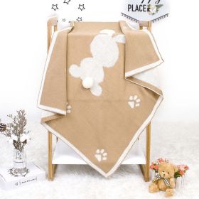 Baby Cartoon Rabbit & Footprints Embroidered Graphic 3D Tail Blanket (Color: Brown)