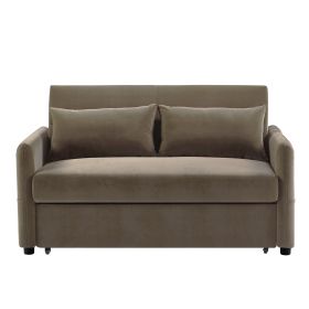 Leisure Loveseat Sofa for Living Room with 2 pillows (Color: Light Brown)