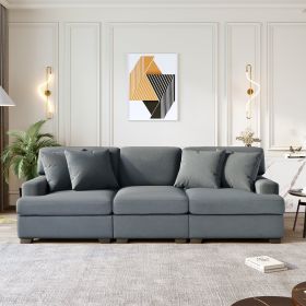 3 Seat Sofa with Removable Back and Seat Cushions and 4 Comfortable Pillows (Color: grey)