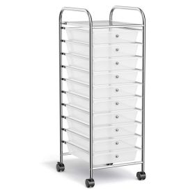 Rolling Storage Cart Organizer with 10 Compartments and 4 Universal Casters (Color: Transparent)
