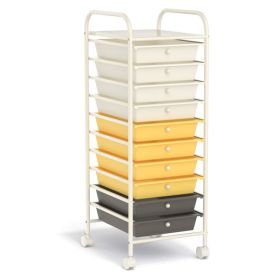 Rolling Storage Cart Organizer with 10 Compartments and 4 Universal Casters (Color: yellow)