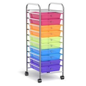 Rolling Storage Cart Organizer with 10 Compartments and 4 Universal Casters (Color: Transparent Multicolor)
