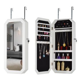 Octagon Rimmed Mirror Fashion Simple Jewelry Storage Cabinet Can Be Hung On The Door Or Wall (Color: White)