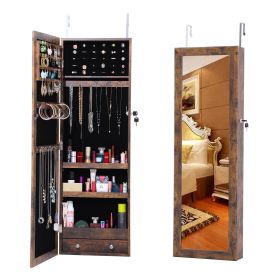 Fashion Simple Jewelry Storage Mirror Cabinet Can Be Hung On The Door Or Wall (Color: Antique Gray)