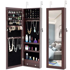 Fashion Simple Jewelry Storage Mirror Cabinet Can Be Hung On The Door Or Wall (Color: Brown)