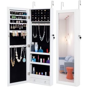 Fashion Simple Jewelry Storage Mirror Cabinet Can Be Hung On The Door Or Wall (Color: White)