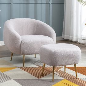 Modern Comfy Leisure Accent Chair; Teddy Short Plush Particle Velvet Armchair with Ottoman for Living Room (Color: grey)