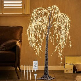 Glowing White Tree with Fairy Lights 4ft 150 LED Lights for Halloween Christmas Home Holiday Decoration (size: 4FT Willow Tree)