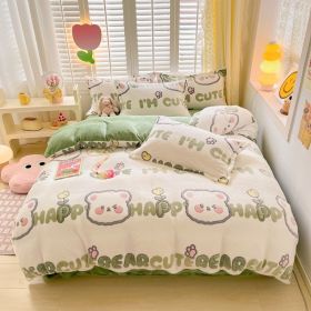 Winter Thickened Fleece Four-piece Set (Option: CY Small Flower Bear-180cm Fitted Sheet)