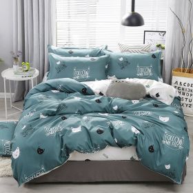 Bedding Four-piece Set Bed Sheet Quilt Cover (Option: Cat Baby Green-220x240 4 Set)