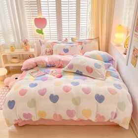 Winter Thickened Fleece Four-piece Set (Option: CY Rainbow Love Pink-150cm Fitted Sheet)