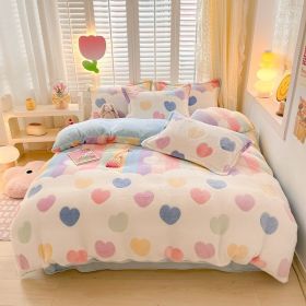 Winter Thickened Fleece Four-piece Set (Option: CY Rainbow Love Blue-180cm Fitted Sheet)