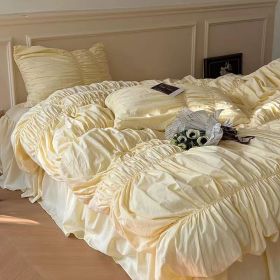 Handmade Bubble Pleated Cotton Four-piece Cotton Set (Option: Yellow-Bedskirt duvet cover200x230cm)