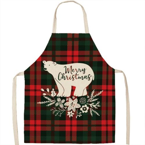 Christmas Apron Linen Oil-proof Anti-fouling Gingham Check Ginger Cake Household Bib Halter