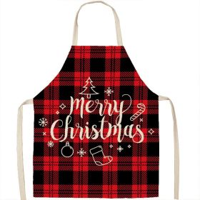 Christmas Apron Linen Oil-proof Anti-fouling Gingham Check Ginger Cake Household Bib Halter (Option: 8style-55x68cm)