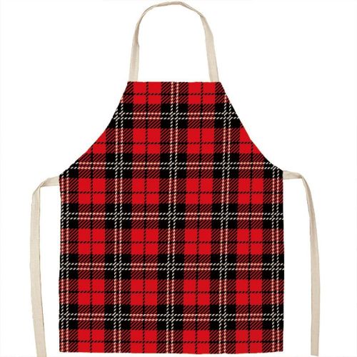 Christmas Apron Linen Oil-proof Anti-fouling Gingham Check Ginger Cake Household Bib Halter