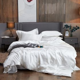 Ice Four-piece Set Cool Bare Sleeping Real Silk Quilt Cover Sheets (Option: White-6 Style)